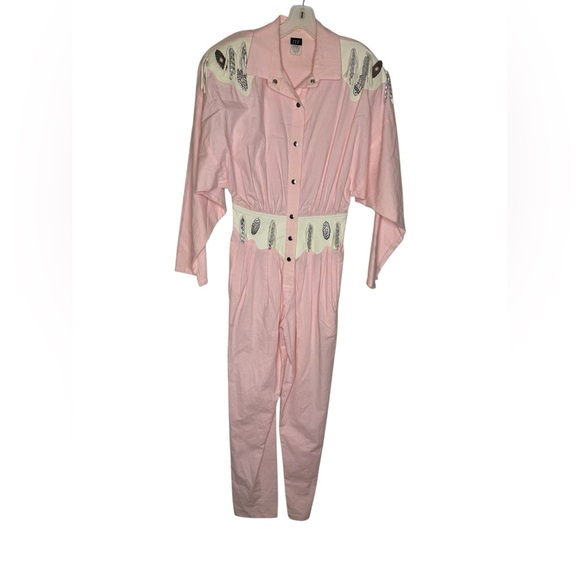 ✨ Vintage Western IIF Pink Embellished Jumpsuit Snap Button Long Sleeve Sz 4 ✨ - Picture 1 of 11